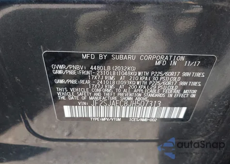 2018 Subaru Forester 2.5I Premium z USA, uszkodzony, nr VIN JF2SJAEC8JH507313